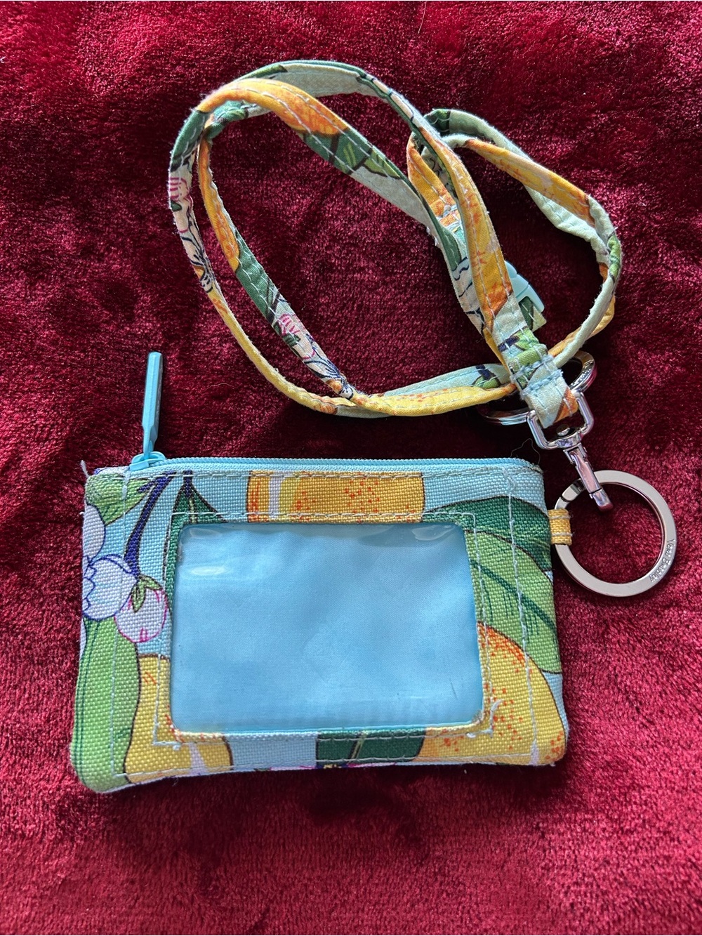 Vera Bradley Yellow Green Blue Floral ID Wallet with Lanyard
